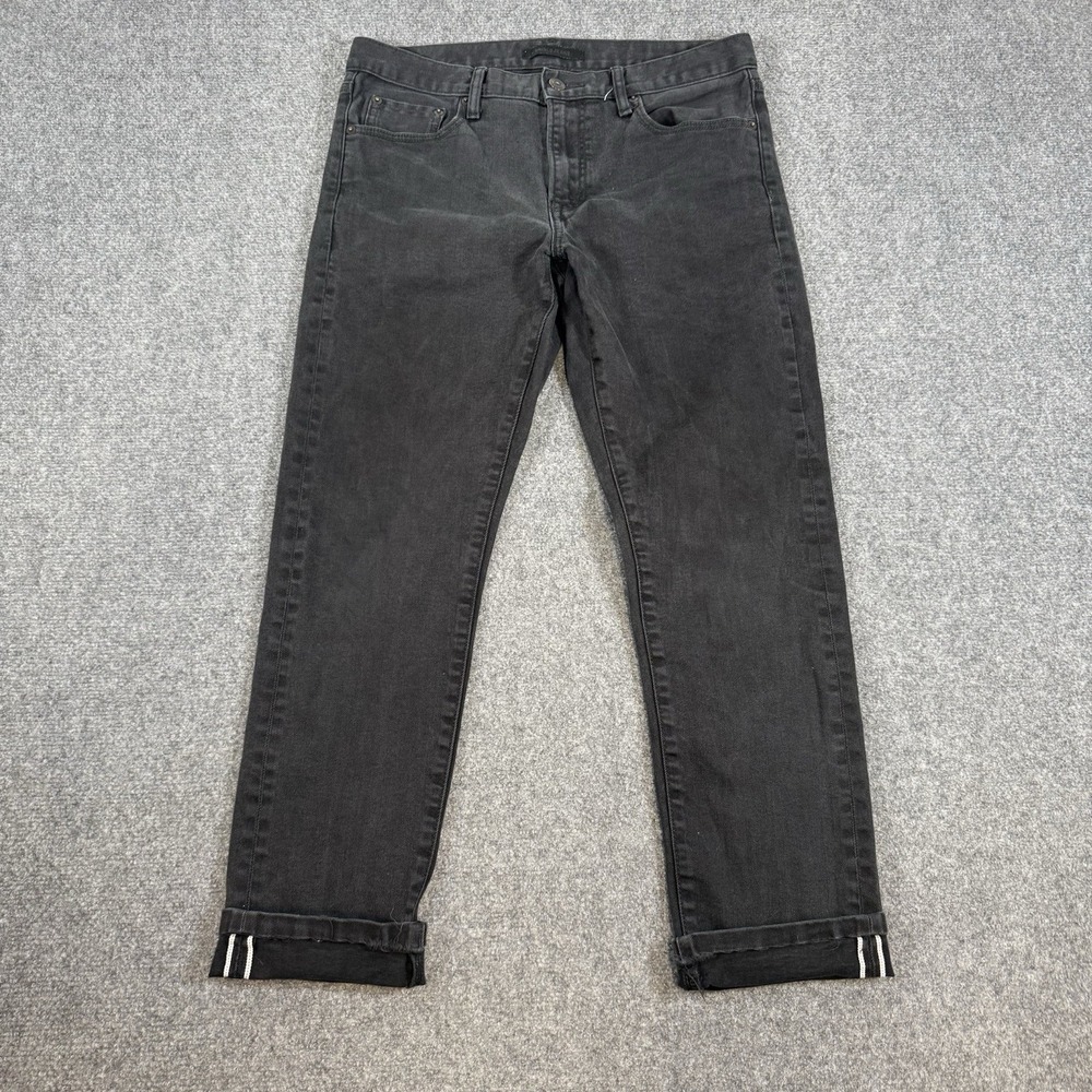 Uniqlo‎ Selvedge Jeans Mens 32x32 (Fits 32x28) Black Slim Straight Stretch Denim